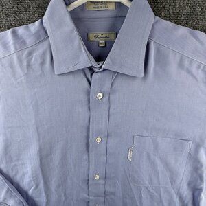 VTG Faconnable USA Shirt Blue Button Up Long Sleeve Herringbone Size 5 (16.5) LG